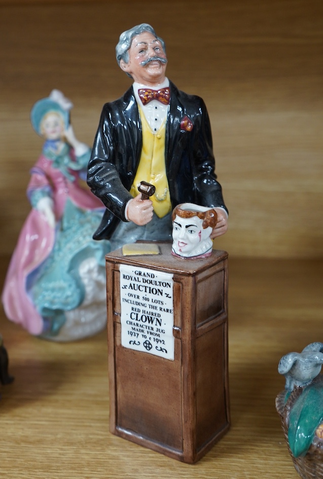 Thirteen Royal Doulton figures, including; Sweet Dreams, Pride and Joy, the Auctioneer, Sir Winston Churchill, the Wizard, etc. tallest 27cm. Condition - good.